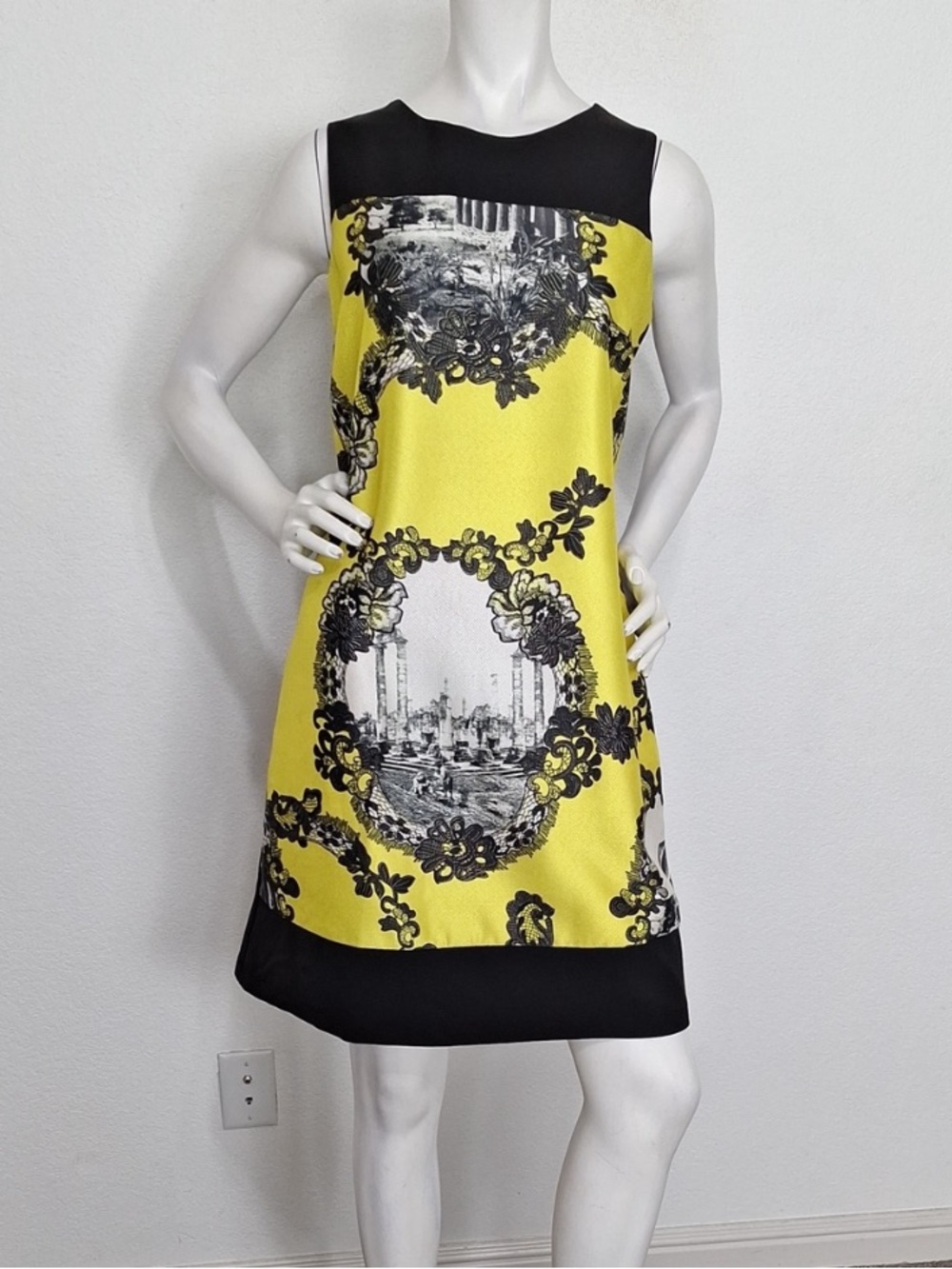 Hippocampe Yellow & Black French Designer Art Deco Baroque Dress Size 42=10 US